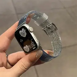 Glitter Gradual Change Clear Strap For Apple Watch Band 45mm 41mm 44mm 42mm 40mm Silicone Bands For iWatch Series 9 8 7 SE 6 5 4