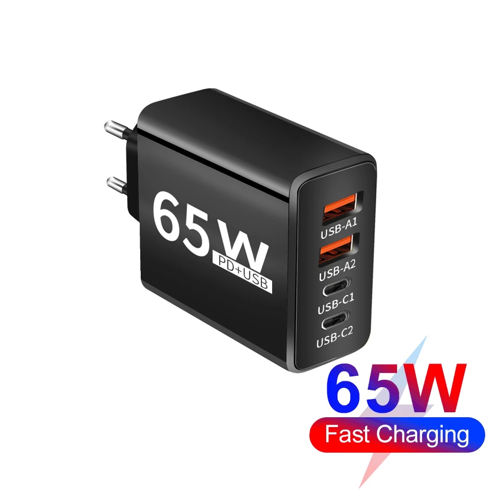 Total 65W USB Charger 4 Ports Fast Charging QC3.0 Charger Adapter For iPhone15 Xiaomi Huawei Samsung Mobile Phone Quick Charger