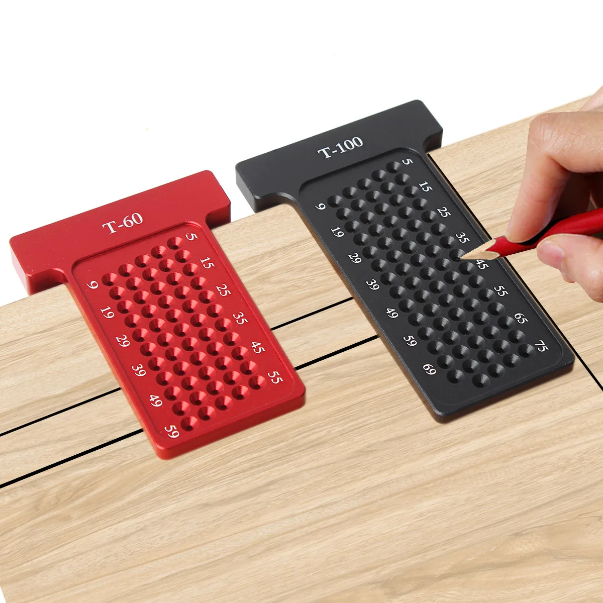 1pc Woodworking Scribe T-type Ruler Hole Scribing ruler Aluminum alloy Line Drawing Marking Gauge DIY Measuring Tools Carpentry