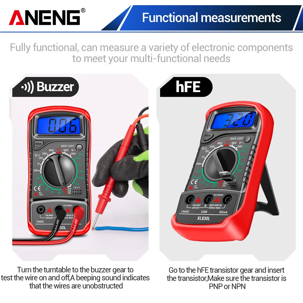 ANENG XL830L Multimeter 1999 Count Digital AC/DC Voltage DC Current Multi-range High Accurcy Multi-functional measurements Tools