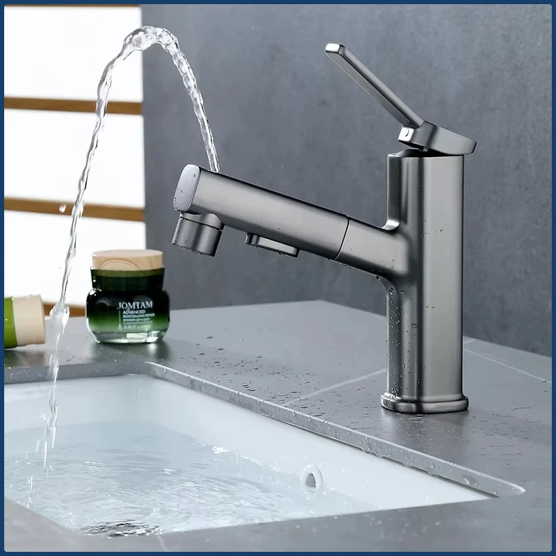 

Single Handle Dual Hole Pull Out Basin Faucet 3 Function Stream Sprayer Hot Cold Washbasin Tap for Bathroom Brass Sink Mixer Tap