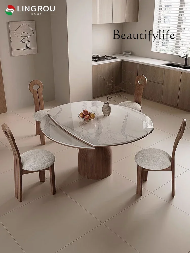 

стол кухонный Medieval retractable rock slab round dining table retro dual-purpose folding small apartment solid wood dining ta