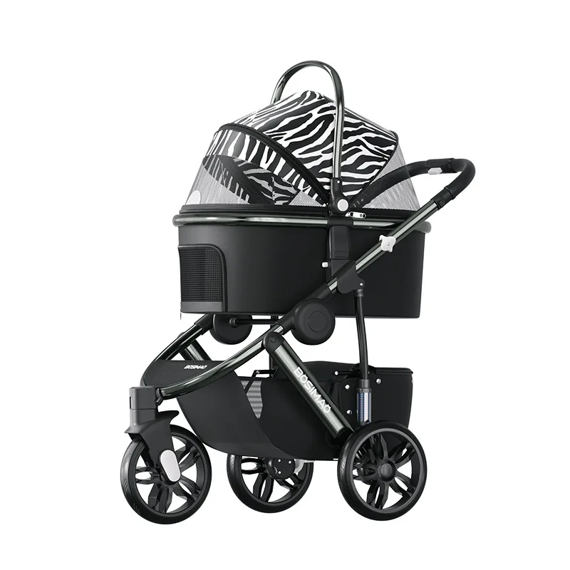 Shock Absorber Pet Stroller High View Dog Cart Cat Cart Folding Wagon for Going Out Walking