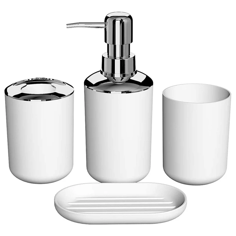 Promotion! 8 Pcs Plastic Bathroom Accessory Set,Bath Toilet Brush Accessories Set With Toothbrush Holder,Toothbrush Cup(White)