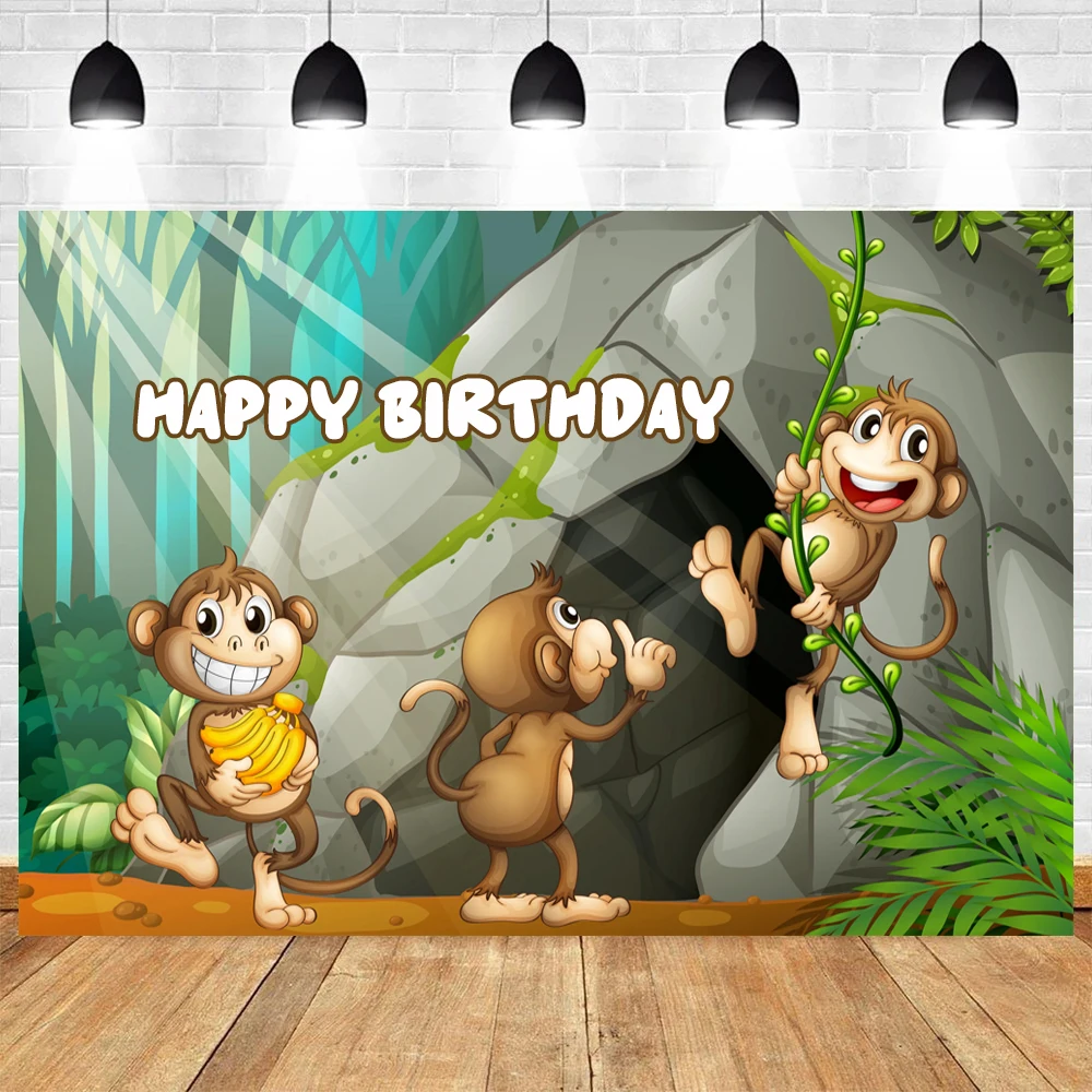 Monkey Theme Birthday Party Baby Shower Green Leaves Bananas Jungle Wild Vinyl Background Baby Shower Kid Room Decor Supplies