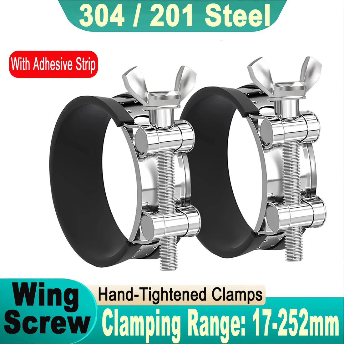 304 Stainless Steel Powerful Hose Pipe Tube Clamps Exhaust Air Water Pipes Durable Sealing Powerful Strength With Adhesive Strip
