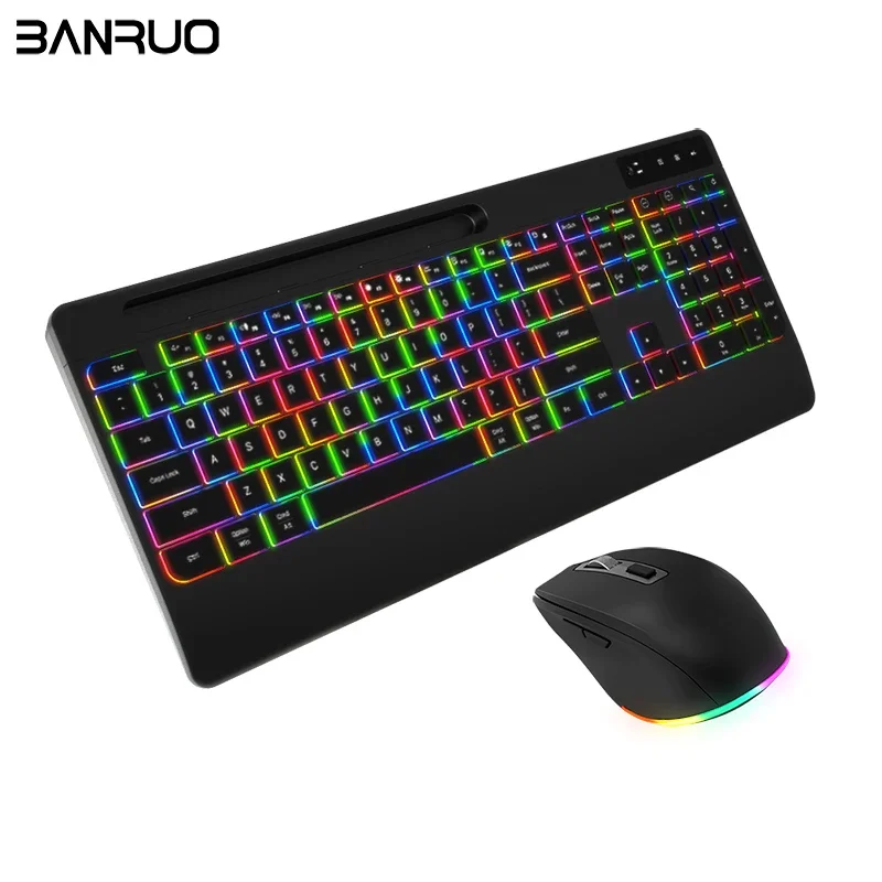 Imagem -06 - Teclado e Mouse sem Fio com Descanso de Palma Bluetooth Recarregável Rgb Retroiluminado Computador Tablet 109 Chaves