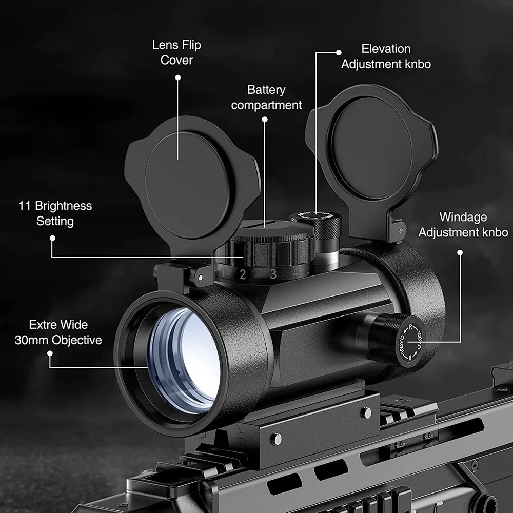 水玉スコープ,1x30mm,赤または黒,光学系,水中,ハンティング用,Airsoft装置,11,20mm