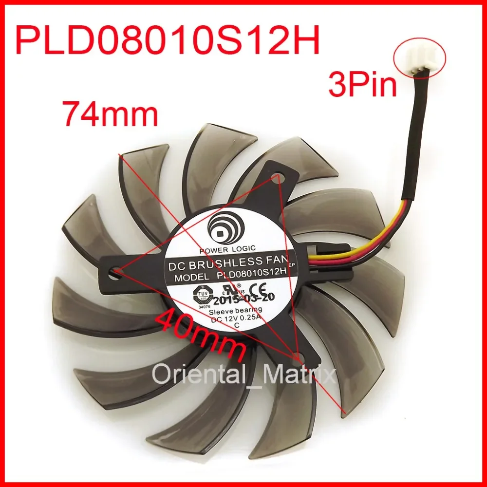 Free Shipping PLD08010S12H DC12V 0.25A 3Pin 74mm 40x40x40mm For GIGABYTE Graphics Card Fan
