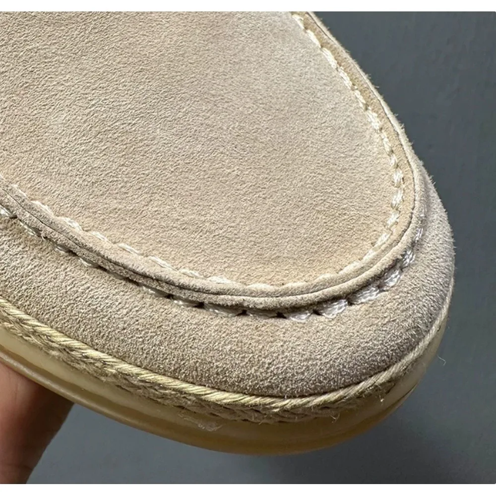 Men's Suede Slip On Boat Shoes, Straw Woven Espadrille Loafers, Breathable Flat Casual Shoes For Outdoor Summer Daily Wear