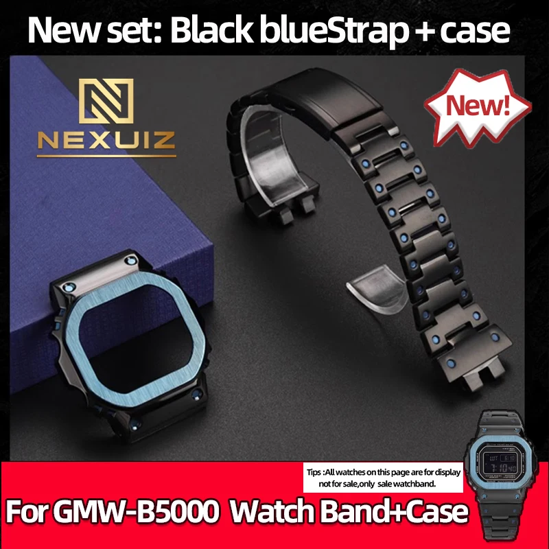 

GMW B5000 Black blue Stainless Steel Watch Strap+case For Casio G-SHOCK GMW-B5000 Watchband case Modified gmw-b5000 steel kit