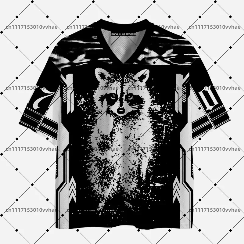 Soulisfree Future Tribe Mesh Jersey Design Digital Print V-Neck T-Shirt Comfortable Sports Short Sleeve