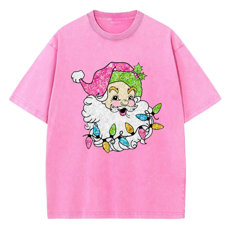 Washed T shirts for Women Christmas T-shirts Harajuku Casual Cotton Short Sleeve Acid Wash TShirts Top Santa Comfort Streetwear