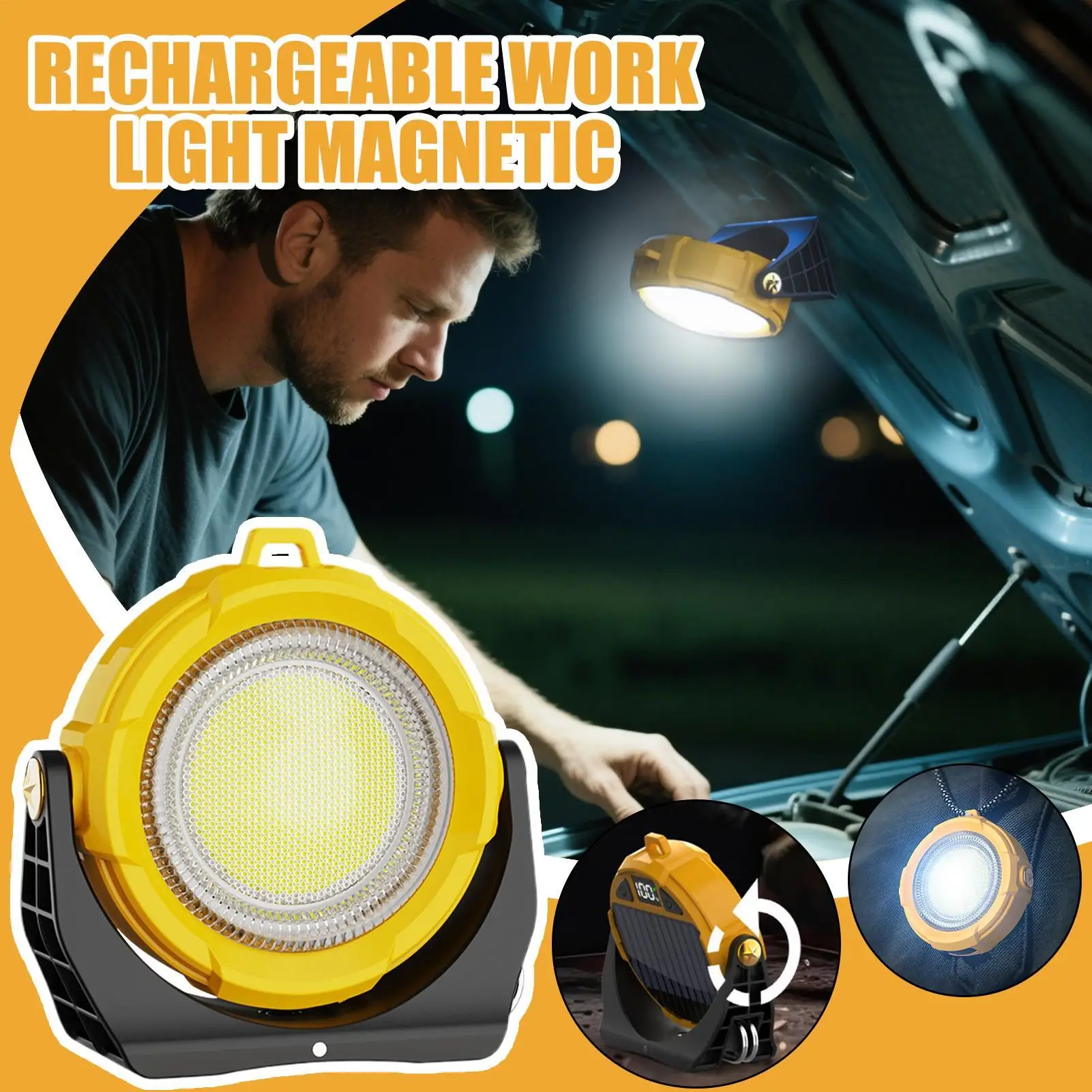 

Rechargeable Work Light RGB Magnetic Flashlights Mechanics Waterproof Bright Solar LED Lamp Multi-mode For Workshop Camping Job