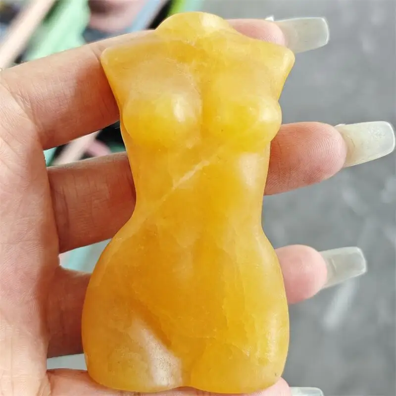 Natural Orange Calcite Lady Body Carving Healing Reiki Stone Home Decoration Accessories Room Decor Holiday Gift 1PCS