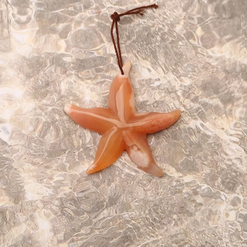 Ocean Style Cherry Blossom Agate Starfish Charm Bead Pendant Adorable Gemstone Jewelry Accessory for Women 48x49x8mm 11.5g