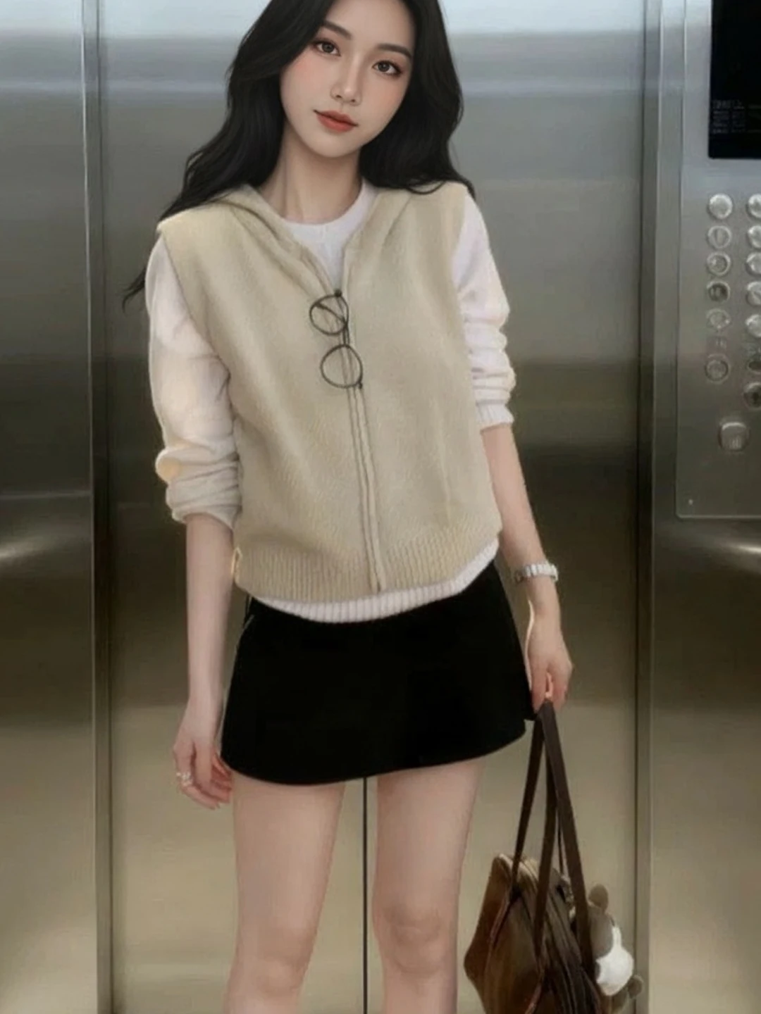 Women's Hooded Knitted Vest Top Layering Zipper Cardigan Sweater Outerwear Autumn Gentle Lazy Style Polyester Fiber Blend