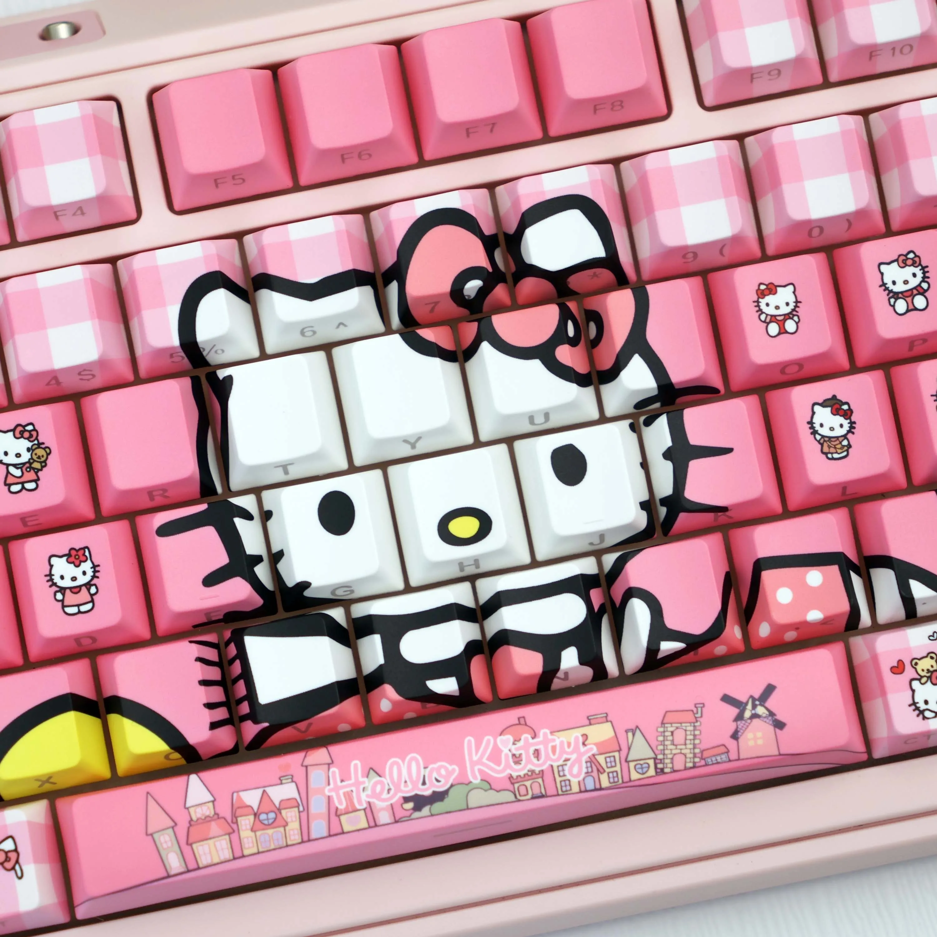 138 Keys Pink Hello Kitty PBT Keycaps Cherry Side Print Translucent Dye-Sub MX Set for 61/64/68/87/96/104/108 view 4