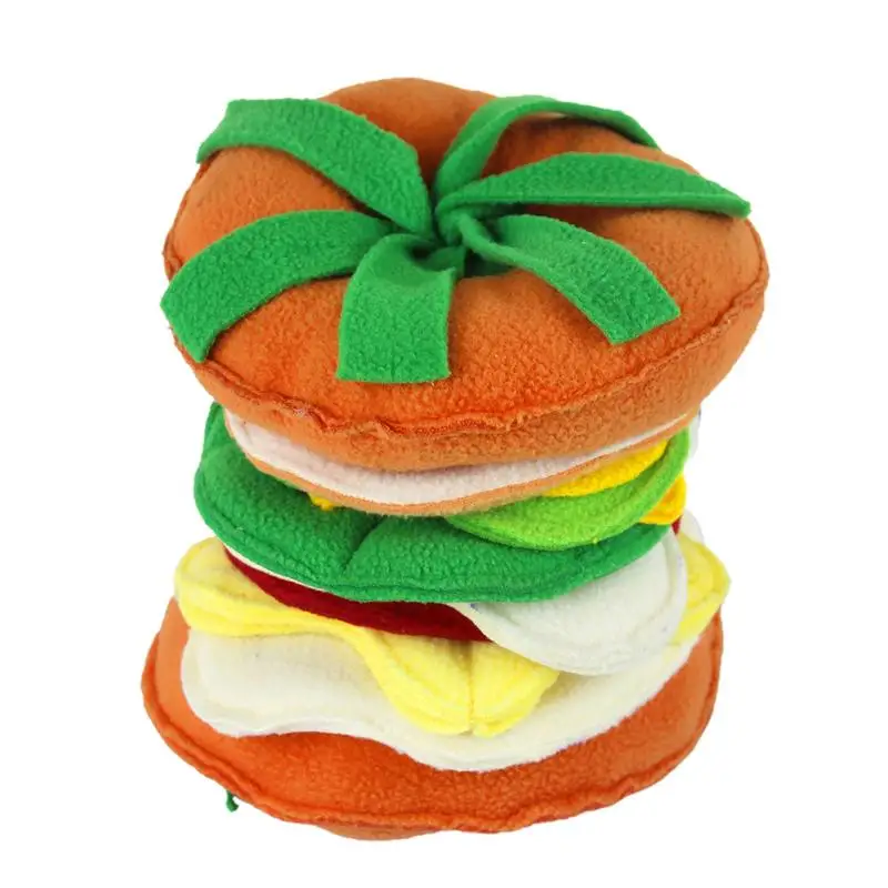 Dog Plush Toy Hamburger Shaped Puppy Chew Toys Dog Treat Toy For Aggressive Chewers Plush Toys For Teething