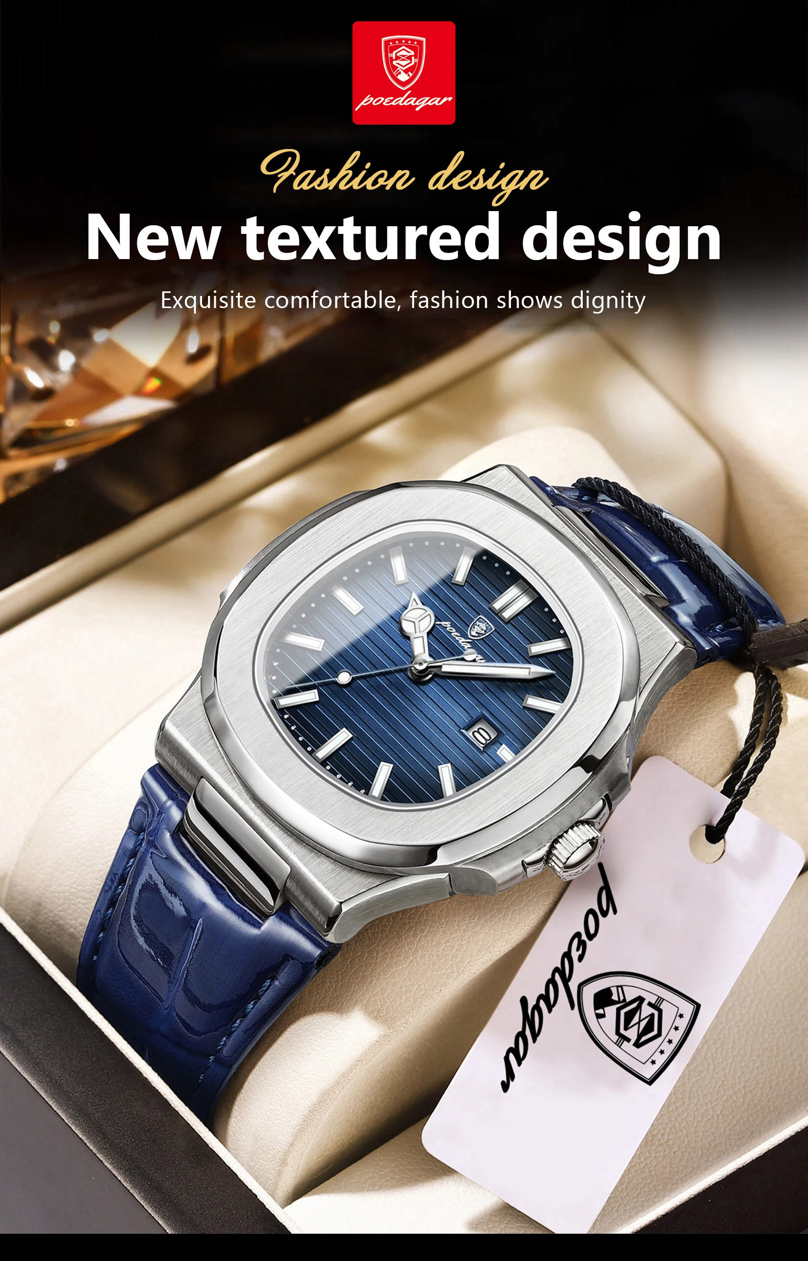 POEDAGAR Top Platz Mann Uhr Datum Wasserdicht Leucht Luxus Männer Armbanduhr Hohe Qualität Leder herren Quarz Uhren + Box reloj – Detail 5