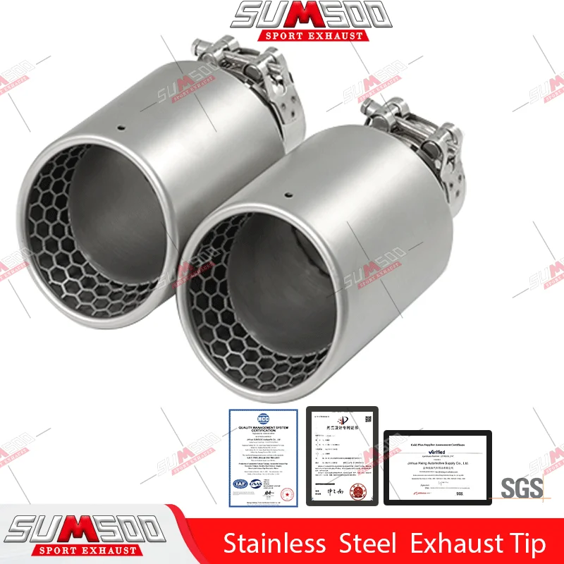 Genuine SUMSOO 1 PCS Matte 304 Stainless Steel Car Muffler Tip Exhaust Tip System Pipe Universal Exhaust Tip