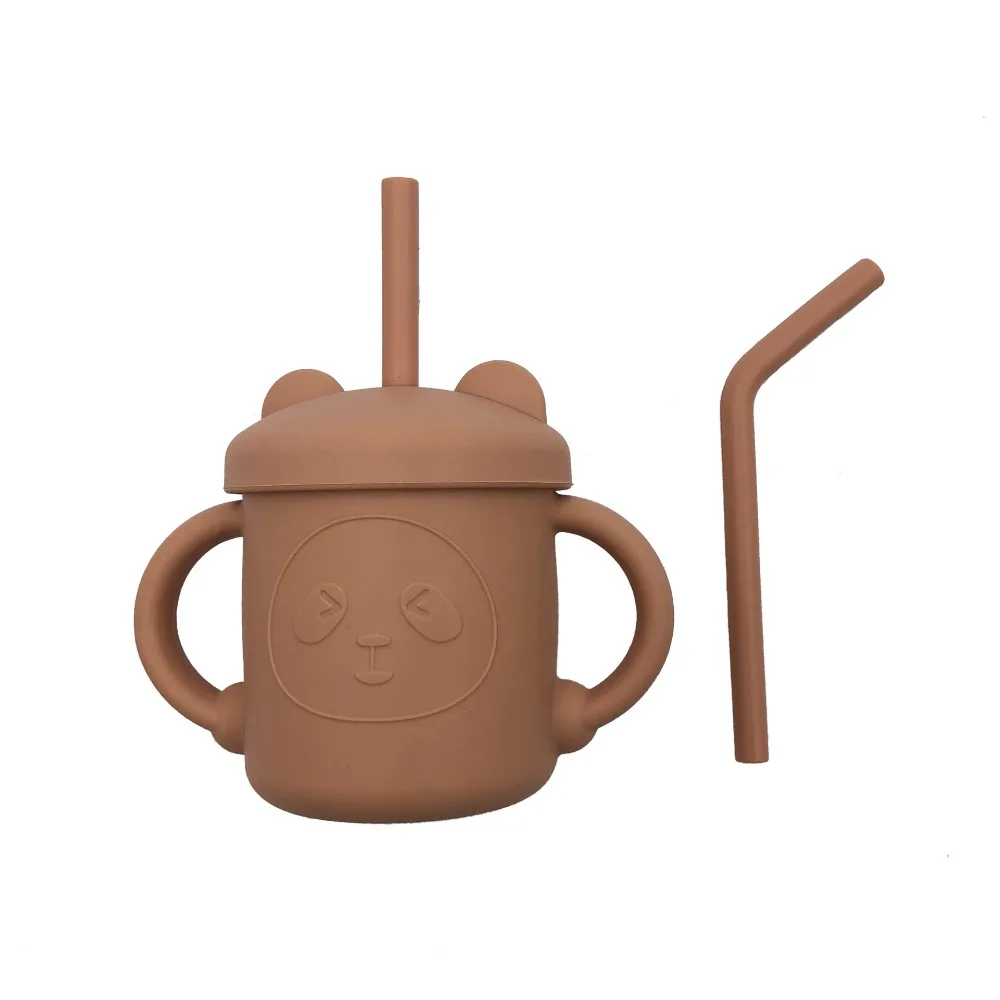 

Food Grade Silicone Baby Sippy Cups Leakproof Cartoon Panda Baby Straw Cup Heat-resistant Drop-proof Feeding Cup Sets Kids