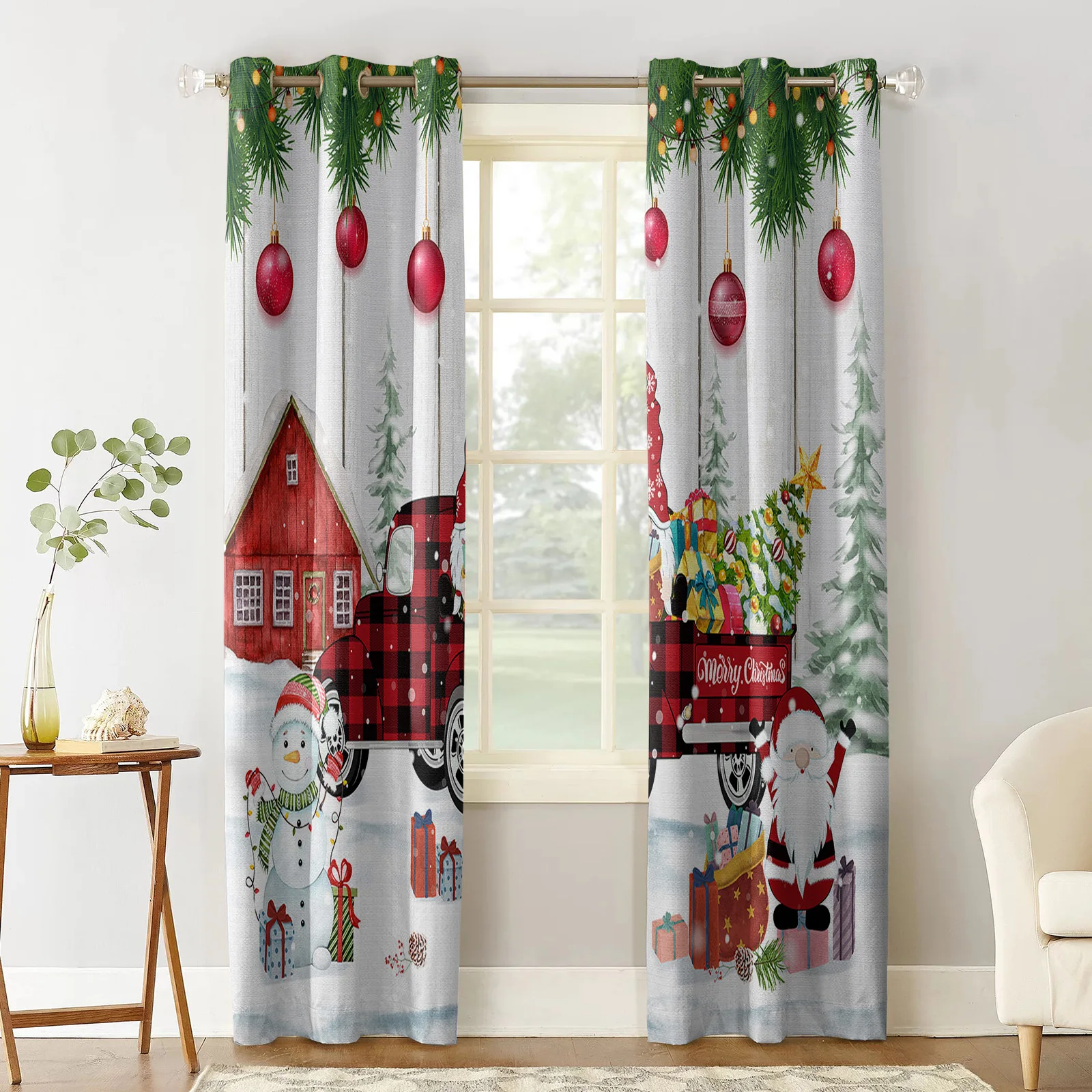 Christmas Truck Snowman Luxury European Curtains for Living Room Festival Window Curtain Bedroom Drapes Window Panels