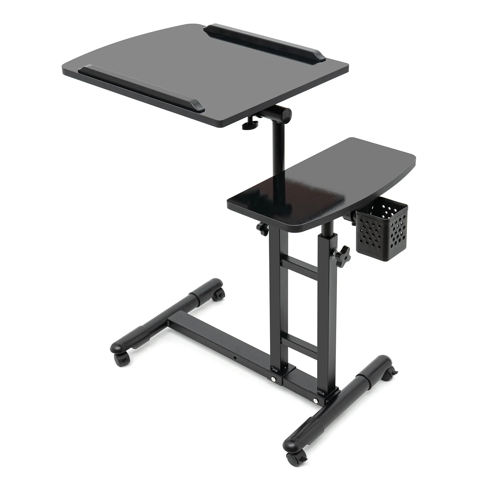 Height Adjustable Tattoo Table Station with Universal Wheels Portable Arm Rest Stand Workbench Hair Salon Trolley Black