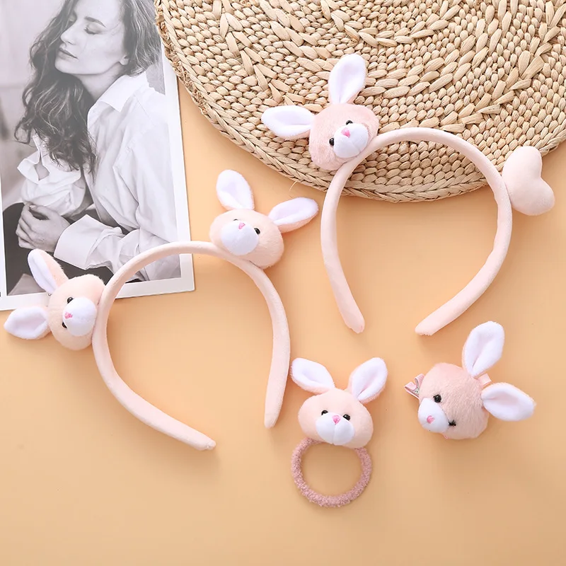 Linda banda para el pelo de conejo rosa, 1 unidad, diadema esponjosa para niñas, gorros de invierno Kawaii, regalo de aumento de volumen