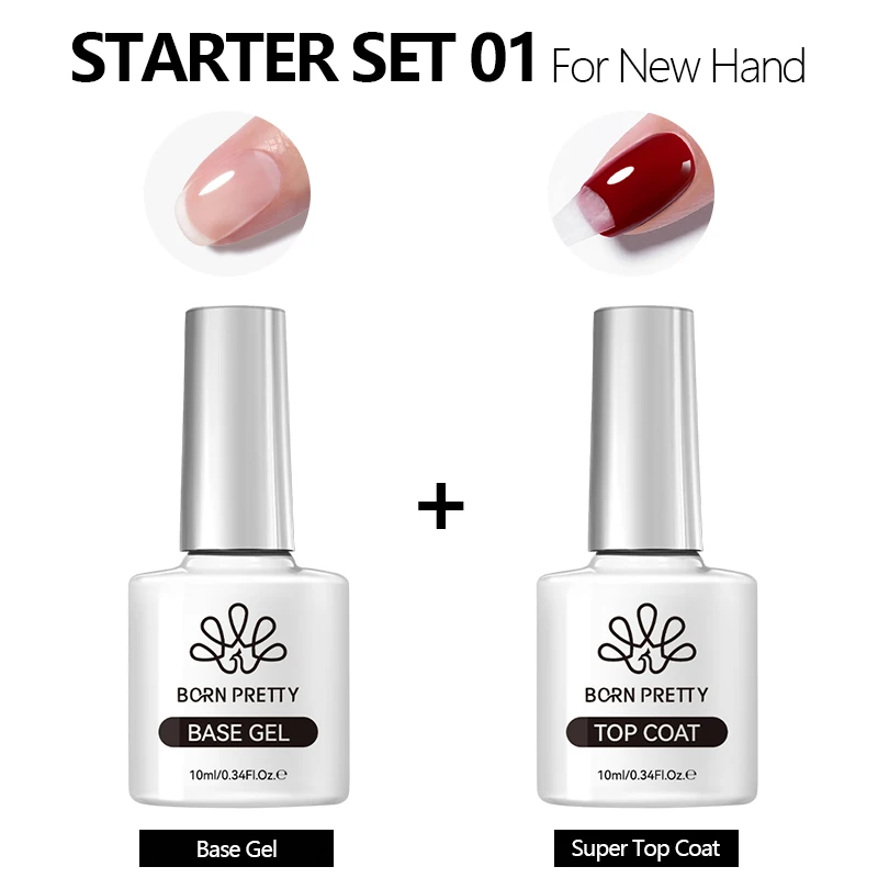 BORN PRETTY-Juego de esmalte de uñas en Gel con Base de Gel y capa superior, esmalte de uñas en Gel para decoración de uñas, Kit de herramientas de diseño, 10ml