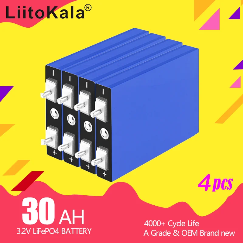 

4PCS LiitoKala 3.2V 30Ah LiFePO4 Battery Cell 30000mAh Lithium Iron Phosphate Deep Cycles for Diy 12V 24V 36V 48V golf trolley