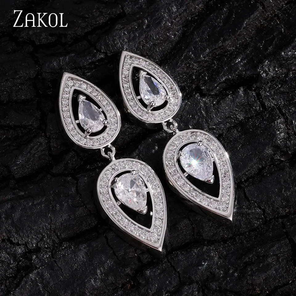 ZAKOL Temperament Fashion Water Drop Shape Micro-set Zircon Women's Dangle Earrings Exquisite Charm Daily Party Jewelry Gifts