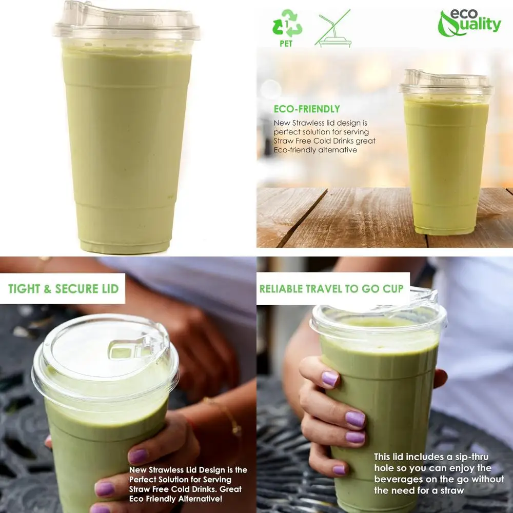 

Disposable Clear Plastic Cups with Lids for Iced Coffee and Cold Smoothies - 350 Pack, 24 oz To Go Cups