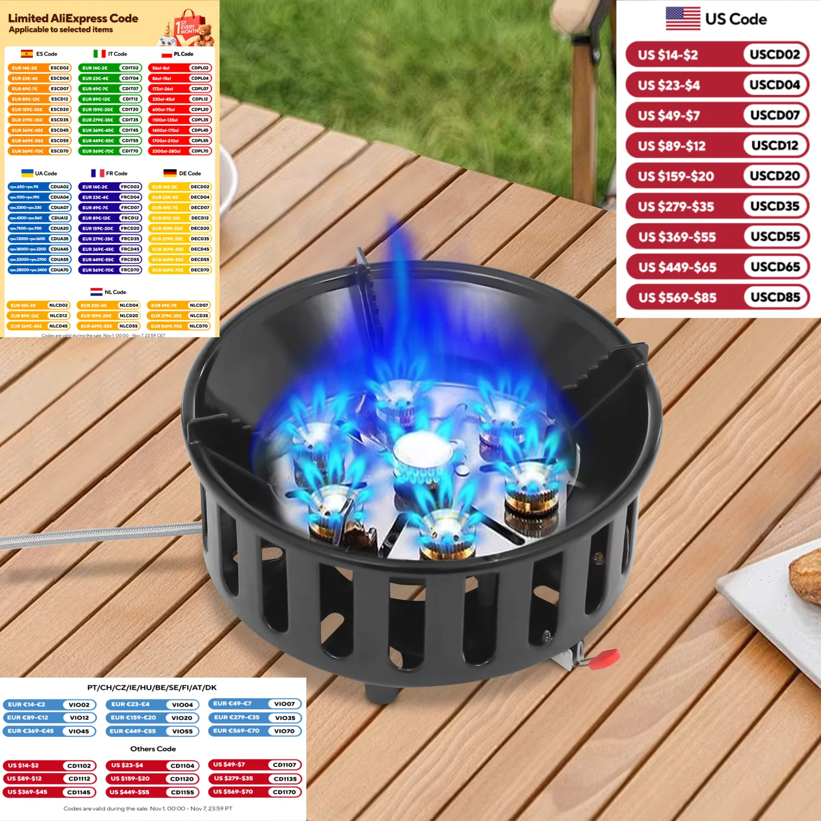 Camping Stove Outdoor Burner Portable Stove with 3 Adapters Gas Stove...