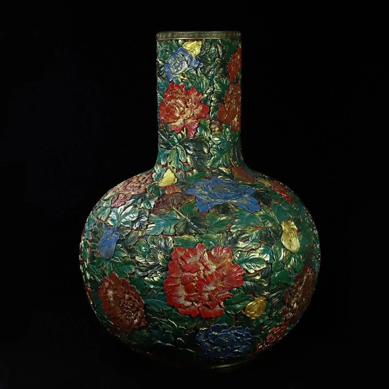 Lacquerware painted flowers bloom rich vase ornament collection