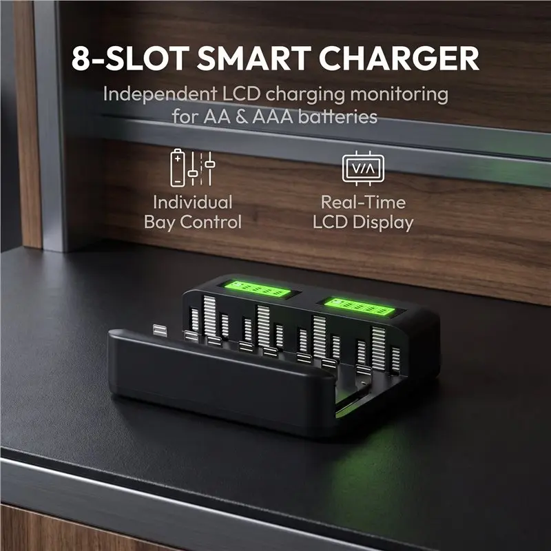Voltvibe-Smart LCD 8-Bay For AA For AAA C D Ni-MH Battery With Type-C Input