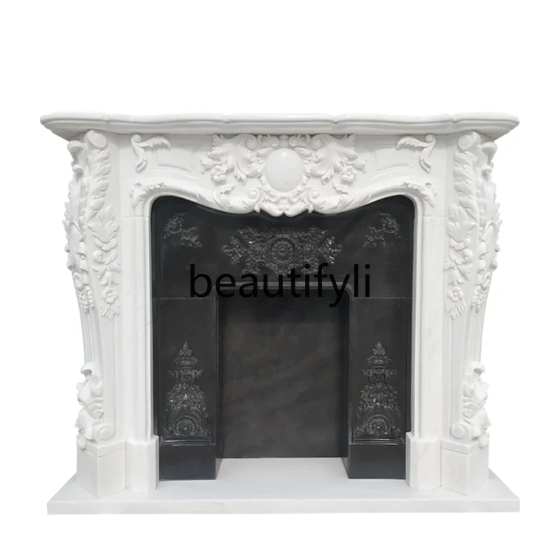 178French fireplace marble fireplace decorative cabinet stone carving mantel light luxury retro living room