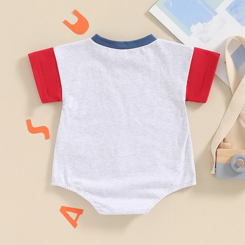 Infant Boy Independence Day Jumpsuit Stylish Short Sleeve Crew Neck Printed  Toddler Outfit Summer Wear