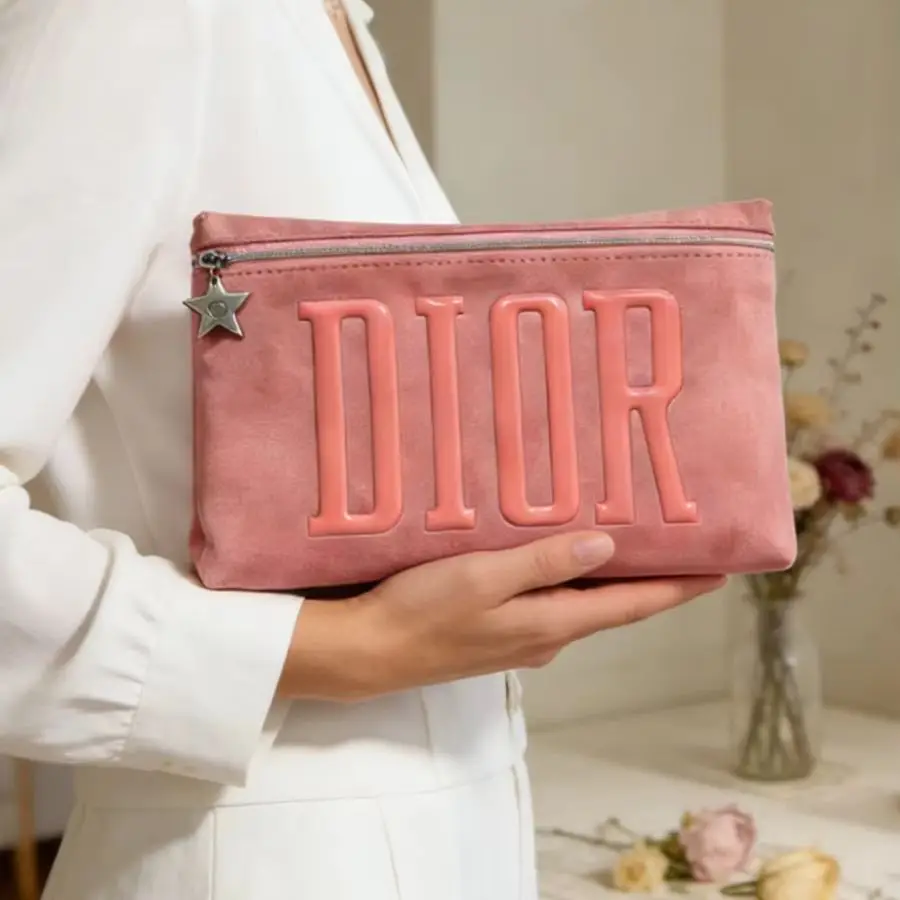 Dior Dior’s Bag Luxury Pink Makeup Organizer Pouch Large Capacity With Star Metal Zipper Charm Portable Travel Cosmetic Wash Bag - view 5