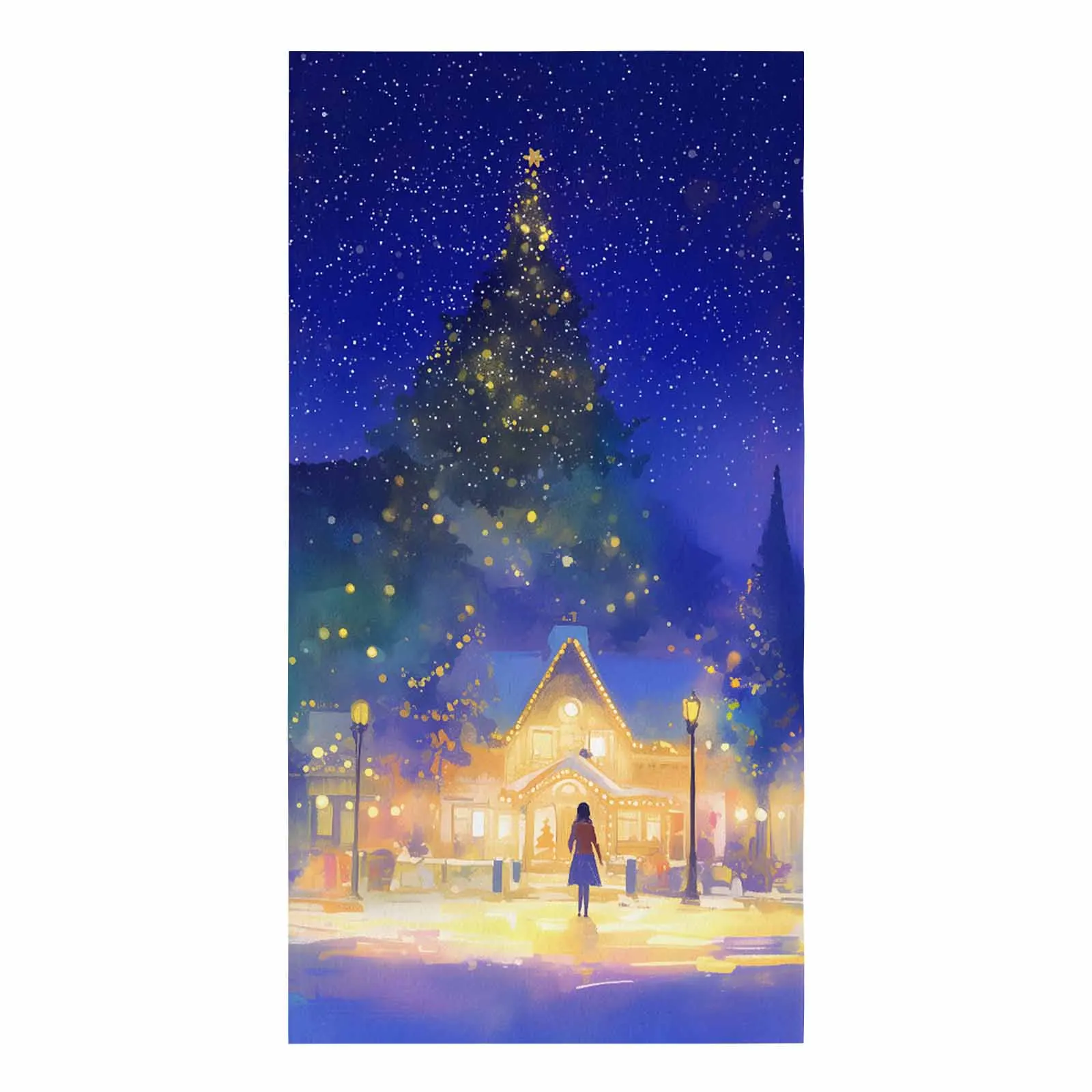 Cartoon Christmas Tree Snowflake Forest Lights Printed Hand Towel Kitchen Dishcloth Water Absorption Household Cleaning Cloth