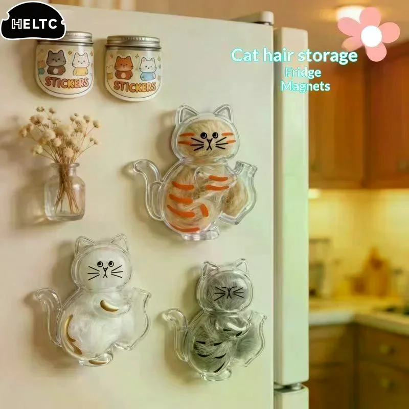 Pet Keepsake Organizer Cute Cat Shaped Clear PP Fridge Magnet With Pet Fur Storage Function For Home Kitchen Decor Cat Lovers