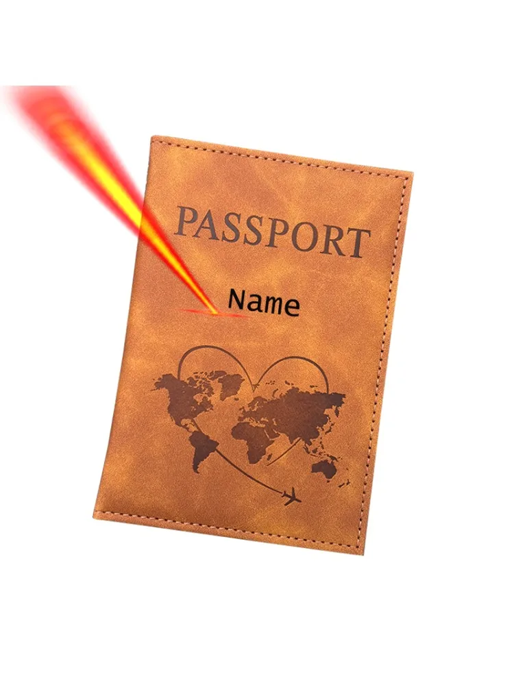 Porte-passeport avec nom personnalisé, portefeuille de voyage, couverture en cuir gravé, cadeaux de voyage, accessoires de voyage pour femmes et hommes