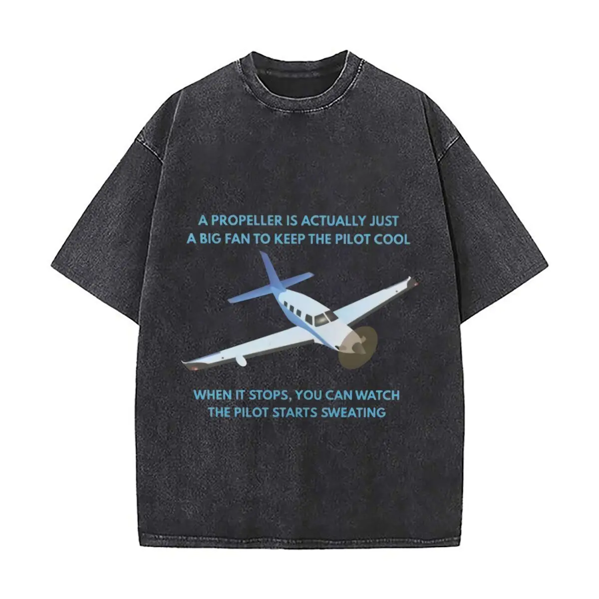 Propeller Plane Aviation Humor Art Sports Casual Distressed Washed Short Sleeve Breathable Cotton Top