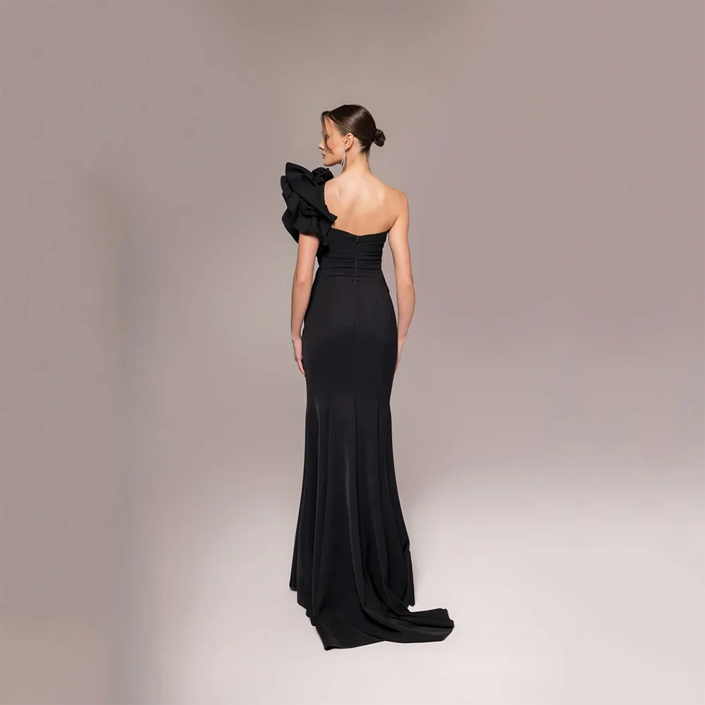 Vestidos de noche negros simples, vestidos de noche de sirena sin mangas con un hombro, vestidos de fiesta hasta el suelo, vestido personalizado 2025