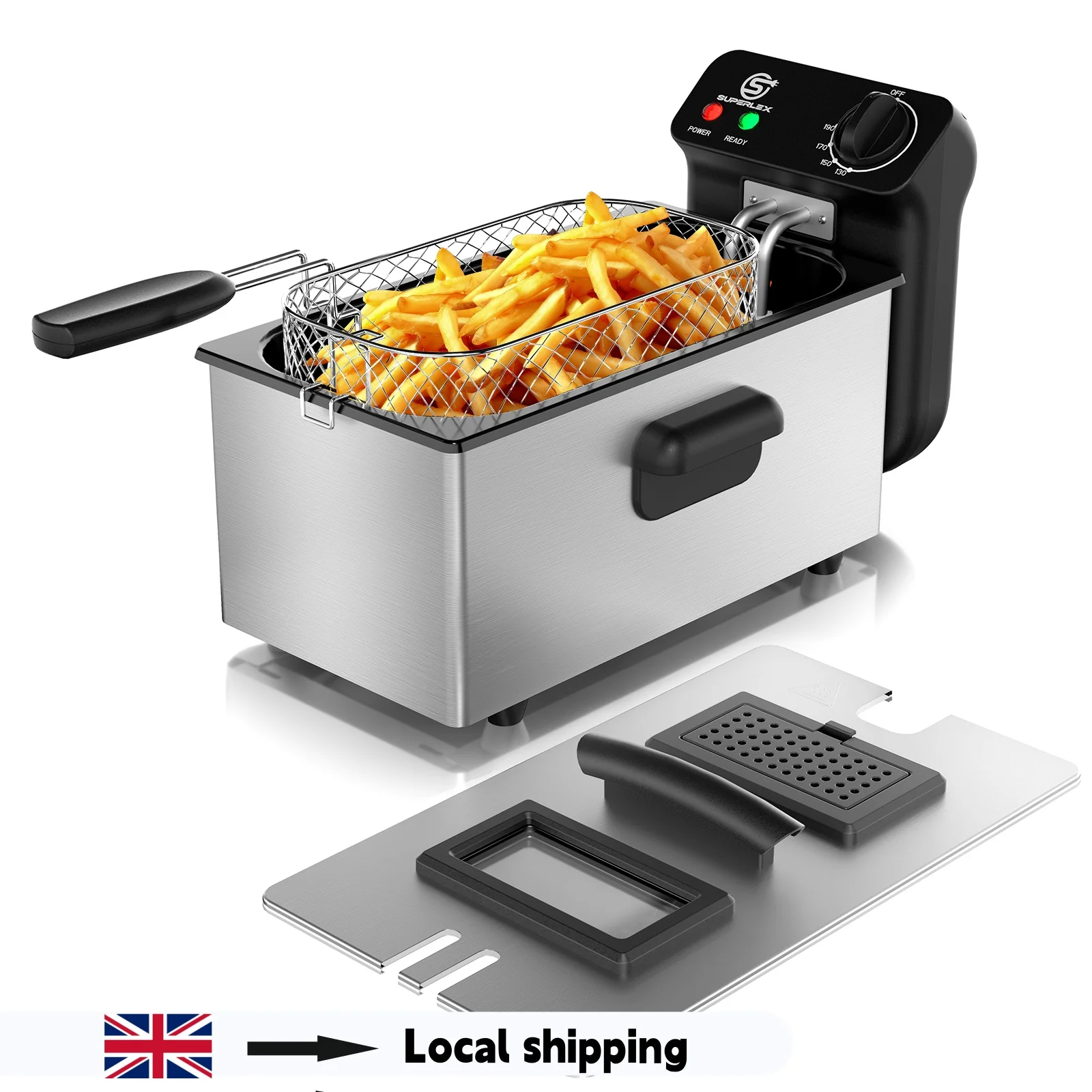 SUPERLEX 2000 W elektrische Fritteusen, Öl, verstellbar, gebratenes Hähnchen, Grill, Pommes Frites, Heizkocher, 3 l Edelstahl, Fettfritteuse