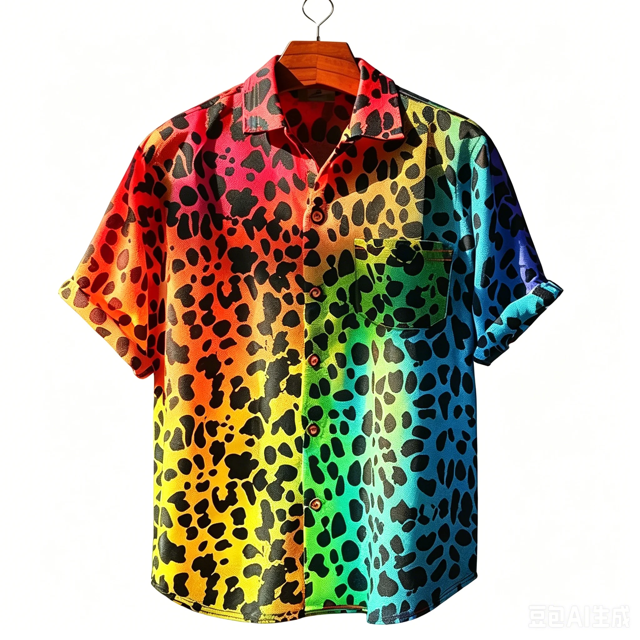 Minority Printed Shirt with Colorful Leopard Print Gradient Starry Sky Summer Men's Short Sleeved Shirt
