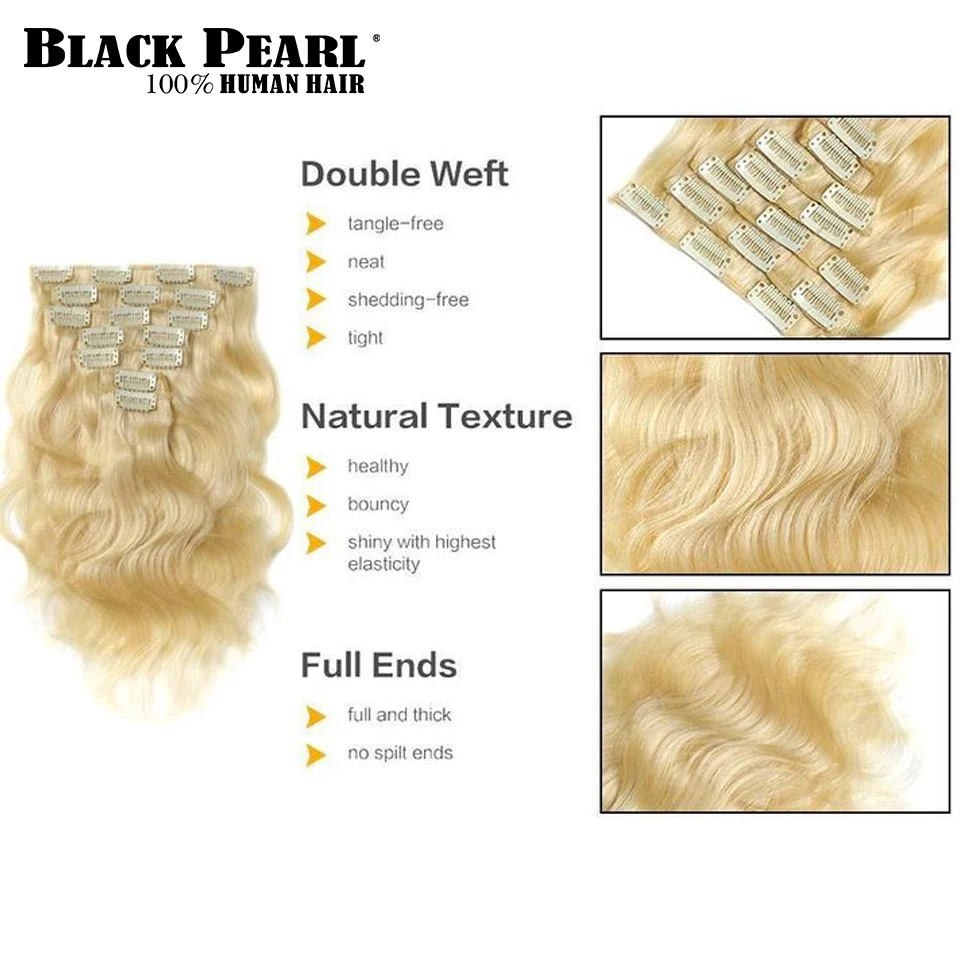 613 Blonde Highlight Kleur Maagdelijke Body Wave Clip-In Hair Extensions Body Golvende Clip Hair Extensions Braziliaanse Machine Remy