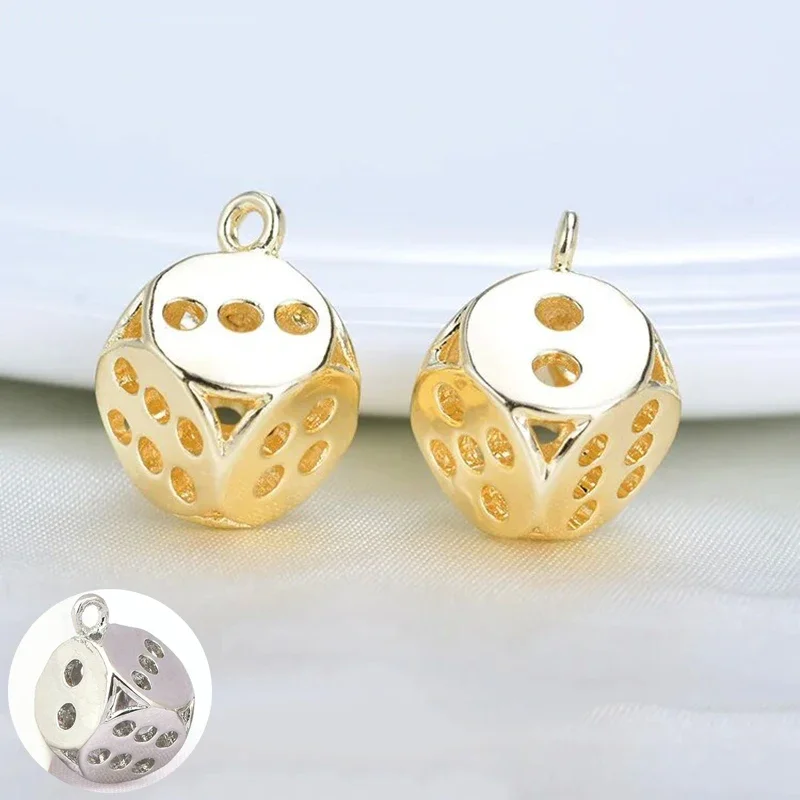 (1285)10PCS 11.5x15MM 24K Gold Color Plated Brass Dice Charms Pendants High Quality Diy Jewelry Accessories