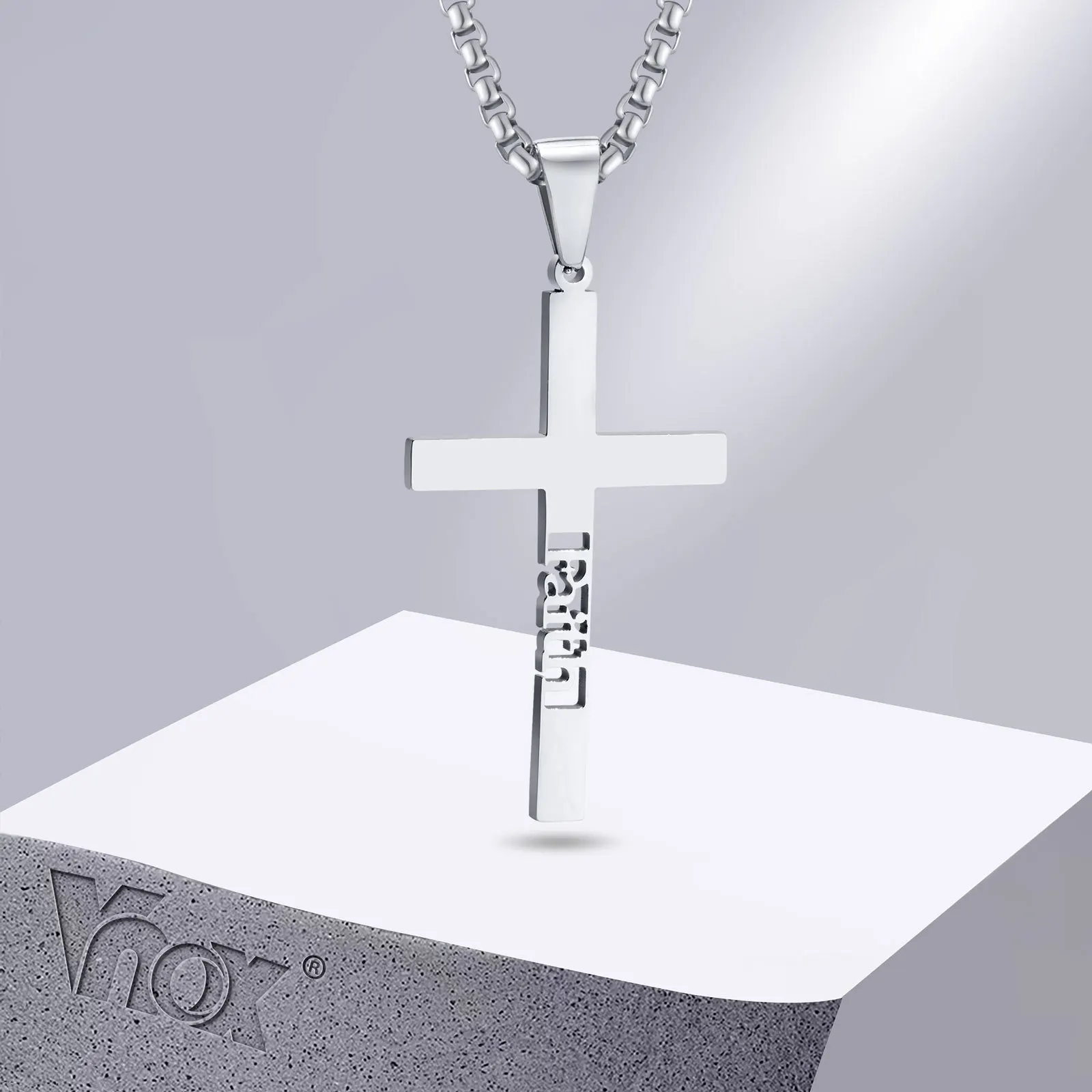 Vnox Men Cross Necklaces, Faith Cross Pendant with Box Chain, Religious Christian Jewelry Gifts for Dad Husband Grandpa