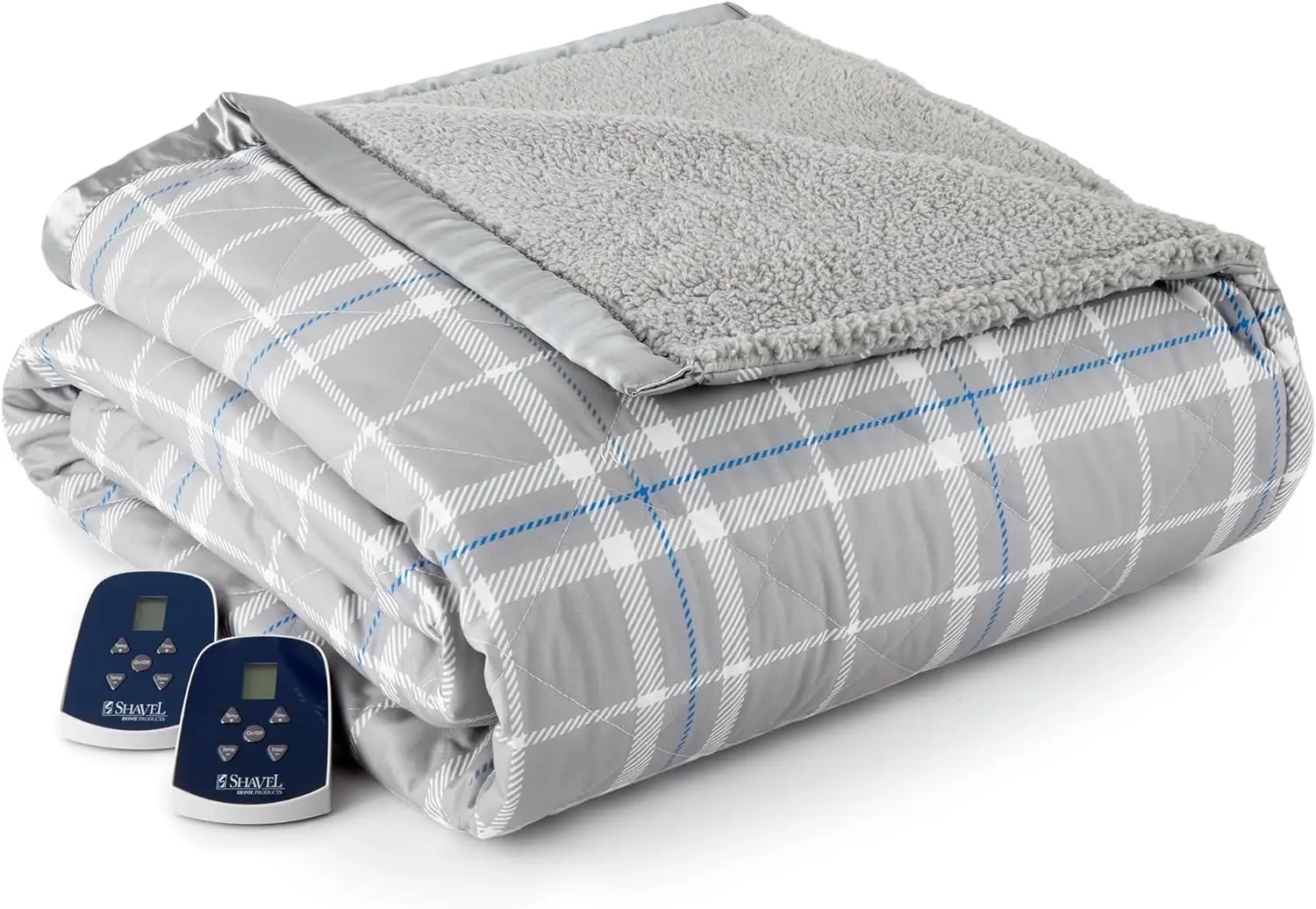 Micro Flannel Sherpa Electric Blanket, Queen Size, Fashion Plaid Gray